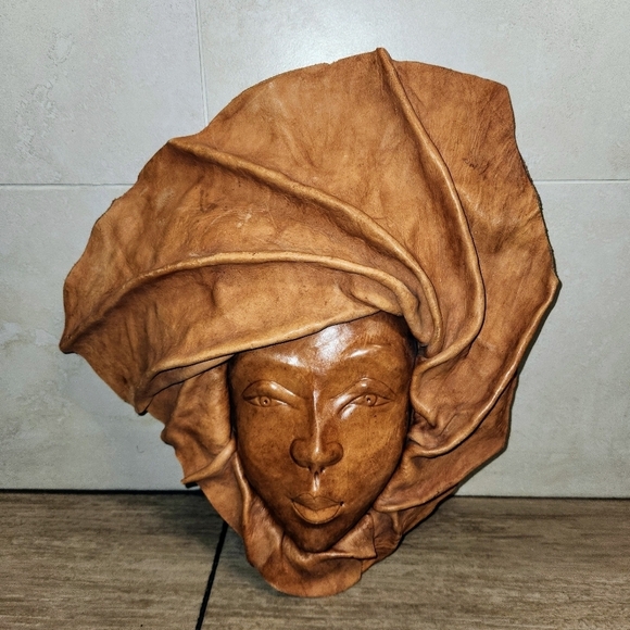 Haitian Vintage Folk Art Leather Faces Masks Set Of 3 - Picture 8 of 16